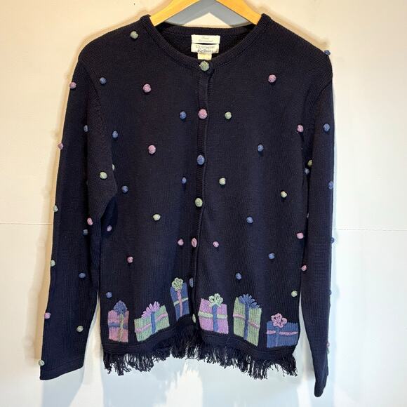 Vintage Christopher & Banks Hand Embroidered Christmas Sweater - size Large - Picture 1 of 5